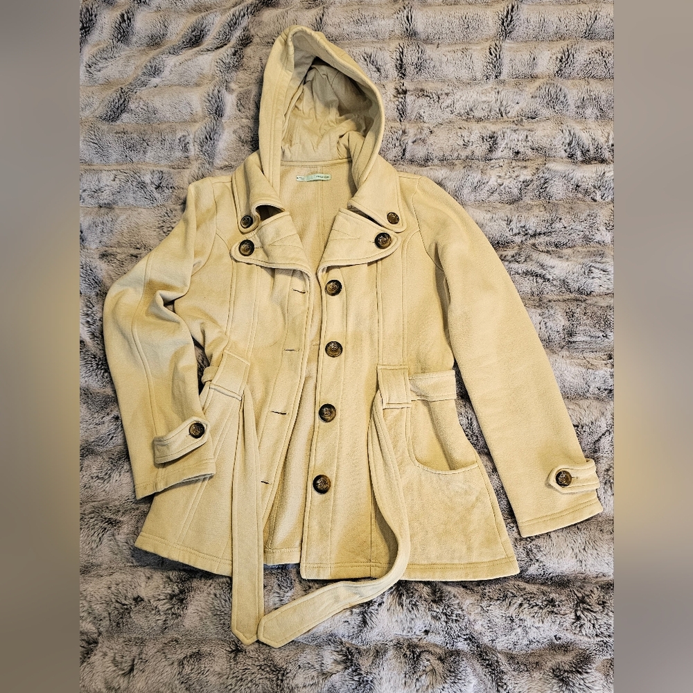 Maurices Tan Cream Soft Shell Hooded Peacoat Size Medium